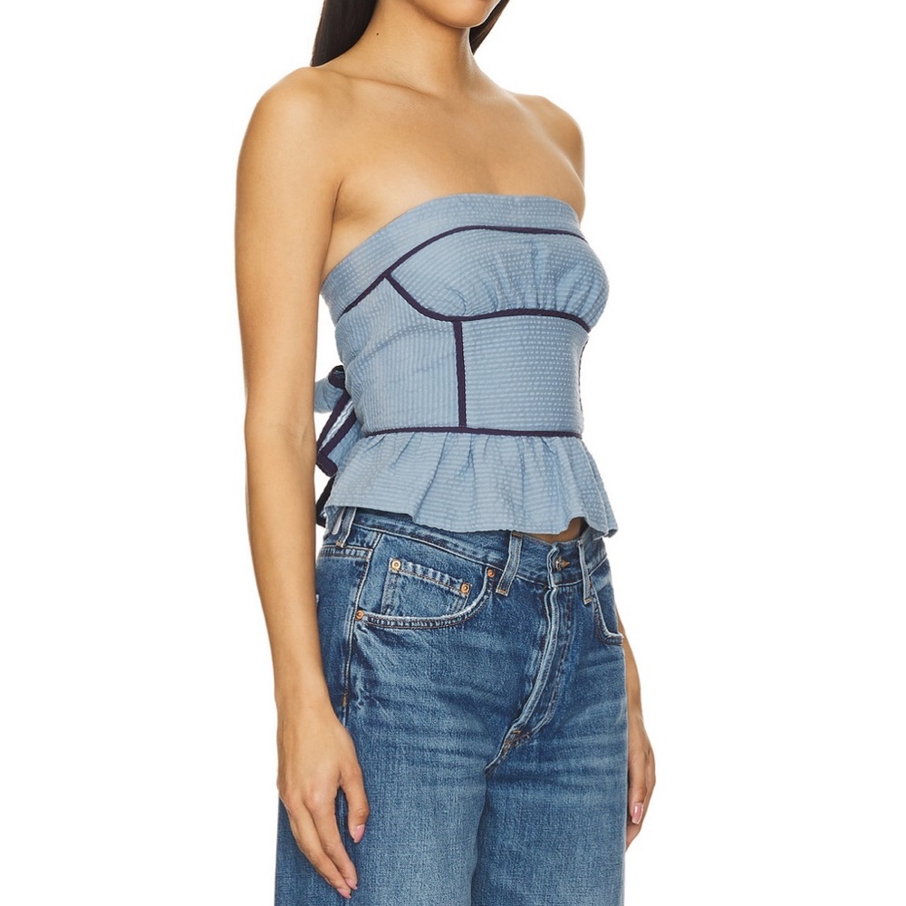 Free People Tara Tube Top Strapless Faded Denim Blue Size Medium New with Tag - Picture 4 of 15